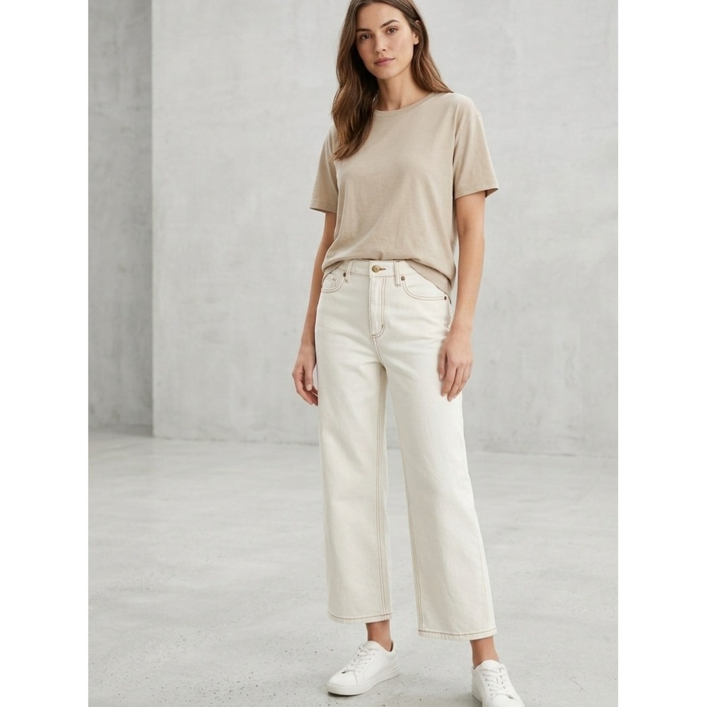 LOFT Wide Leg High Rise Cropped White Denim Jeans 24/00P